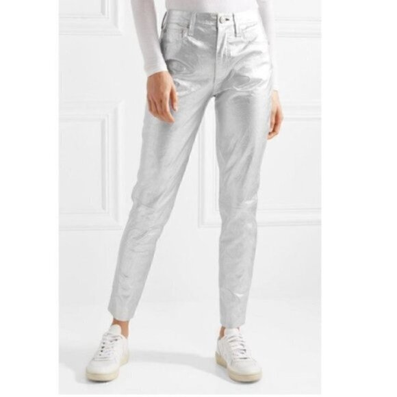 rag & bone Leather Pants 23 NWT Silver Metallic Contemporary Space Dress Event - Picture 7 of 13